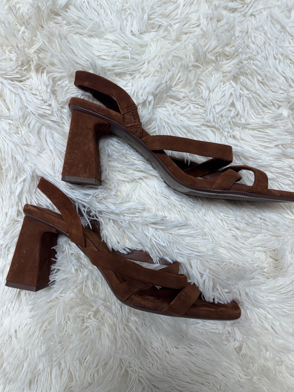 Zara Suede Strappy Block Heel Sandals – Warm Brown, Women’s 8/8.5